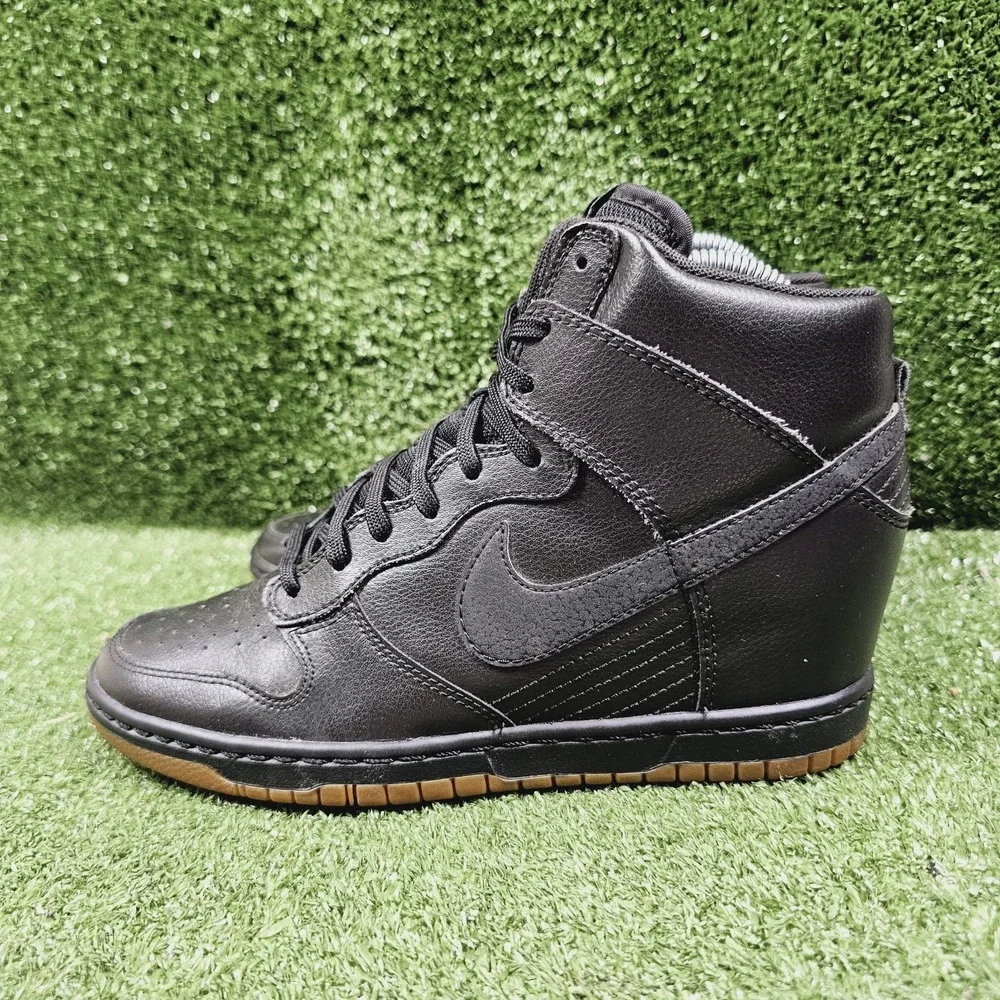 Nike Dunk Sky High Hidden Wedge Black Leather Sneakers 644877-014 Womens 8.5